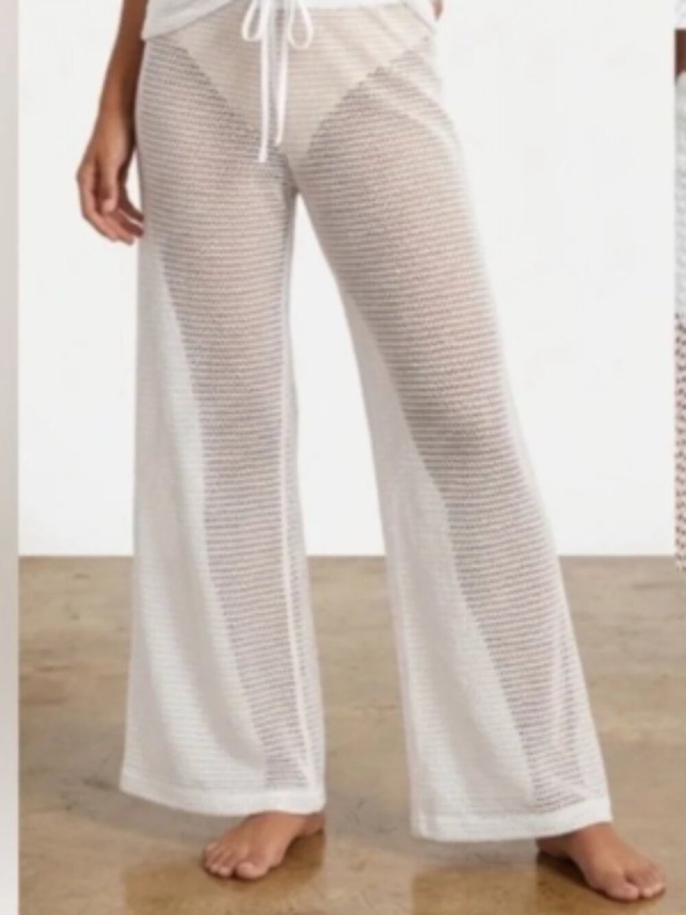 Hurley White Wide Leg High Rise Crochet Mesh Cover Up Beach Swim Pants XL